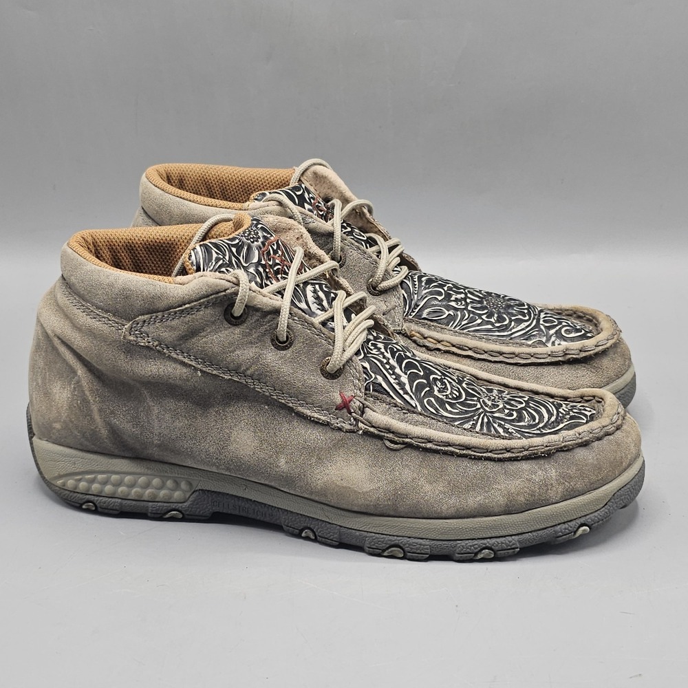 Twisted X Tooled Bomber Leather Suede Floral Chukka Driving Mocs Shoes Sz 10 M